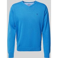 Fynch-Hatton Strickpullover mit Logo-Stitching in Blau, Größe XXL von FYNCH-HATTON