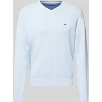 Fynch-Hatton Strickpullover mit Logo-Stitching in Eisblau, Größe XXL von FYNCH-HATTON