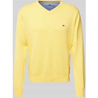 Fynch-Hatton Strickpullover mit Logo-Stitching in Gelb, Größe XXL von FYNCH-HATTON