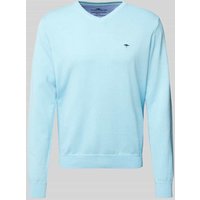 Fynch-Hatton Strickpullover mit Logo-Stitching in Hellblau, Größe XXL von FYNCH-HATTON