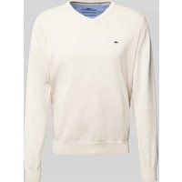 Fynch-Hatton Strickpullover mit Logo-Stitching in Offwhite, Größe XXL von FYNCH-HATTON
