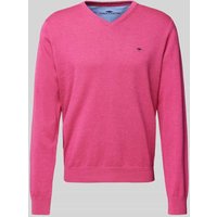 Fynch-Hatton Strickpullover mit Logo-Stitching in Purple, Größe M von FYNCH-HATTON