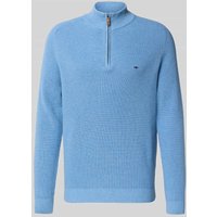 Fynch-Hatton Strickpullover mit Troyer-Kragen und Label-Stitching in Hellblau, Größe XXXL von FYNCH-HATTON