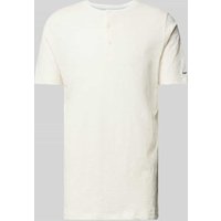 Fynch-Hatton T-Shirt mit Logo-Stitching Modell 'Henley' in Offwhite Melange, Größe L von FYNCH-HATTON