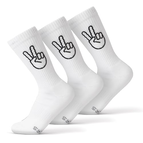 FYNGERS | 3er Set | Peace, Victory | Sportsocken mit Handzeichen | Weiß | Bio-Baumwolle | Top Qualität (DE/NL/SE/PL, Numerisch, 36, 40, Regular, Regular, Weiß – Peace) von FYNGERS