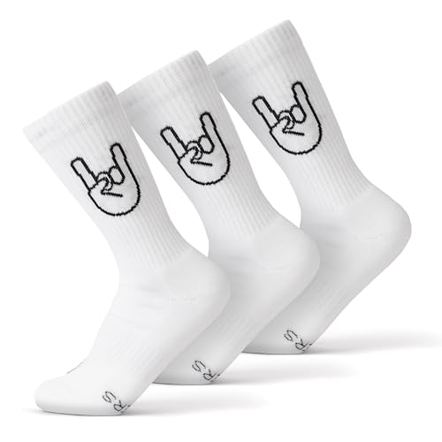 FYNGERS | 3er Set | Rock ’n’ Roll, Pommesgabel | Sportsocken mit Handzeichen | Weiß | Bio-Baumwolle | Top Qualität (DE/NL/SE/PL, Numerisch, 36, 40, Regular, Regular) von FYNGERS