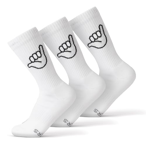 FYNGERS | 3er Set | Sportsocken mit Handzeichen | Weiß | Bio-Baumwolle | Top Qualität (DE/NL/SE/PL, Numerisch, 36, 40, Regular, Regular, Weiß – Hang Loose) von FYNGERS