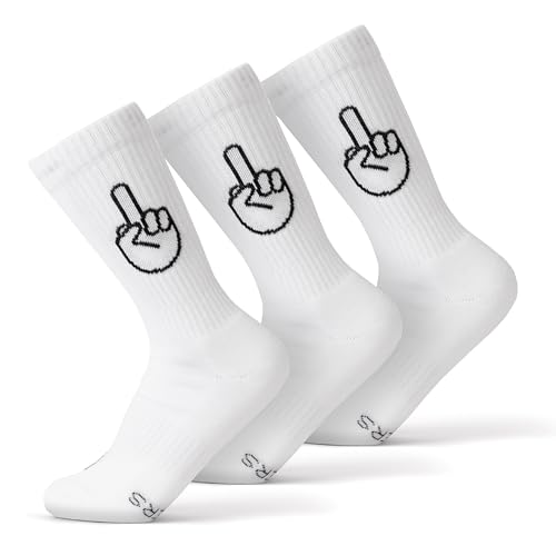 FYNGERS | 3er Set | Sportsocken mit Handzeichen | Weiß | Bio-Baumwolle | Top Qualität (DE/NL/SE/PL, Numerisch, 41, 45, Regular, Regular, Weiß – Finger) von FYNGERS