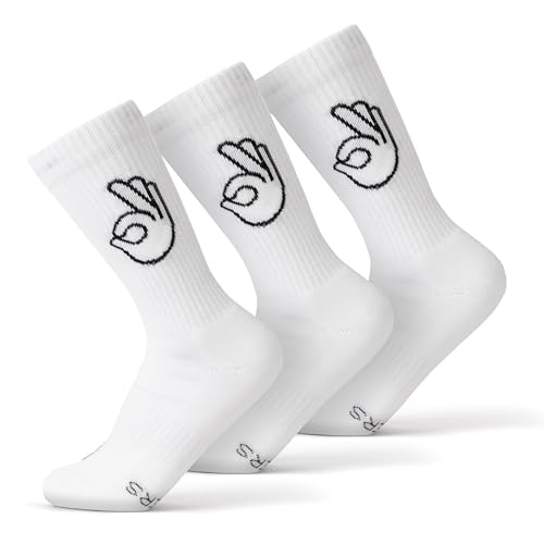 FYNGERS | 3er Set | Sportsocken mit Handzeichen | Weiß | Bio-Baumwolle | Top Qualität (DE/NL/SE/PL, Numerisch, 41, 45, Regular, Regular, Weiß – OK) von FYNGERS