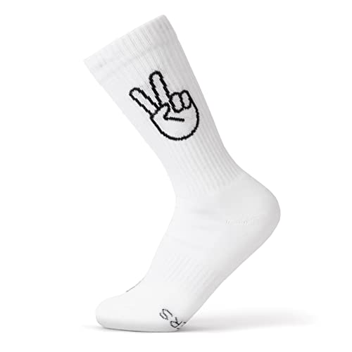 FYNGERS | PEACE, VICTORY | Sportsocken mit Handzeichen | Weiß | 1 Paar | 36 – 40 | Bio-Baumwolle | Top Qualität von FYNGERS