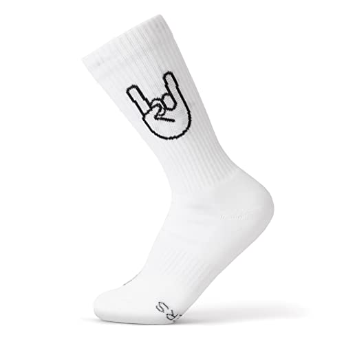 FYNGERS | ROCK ’N’ ROLL, POMMESGABEL | Sportsocken mit Handzeichen | Weiß | 1 Paar | 36 – 40 | Bio-Baumwolle | Top Qualität von FYNGERS