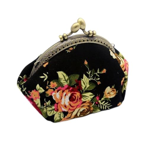 FYOBOT Brieftasche, Lady Vintage Flower Mini Geldboerse Handtasche Clutch (Schwarz) von FYOBOT