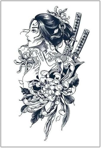 2 Stück Geisha-Kräuter-Tattoo-Aufkleber, Wasserdichte Herren-Saft-Samurai-Aufkleber, Temporäre Tattoos Mit Blumenarm Im Japanischen Stil von FYRHLH