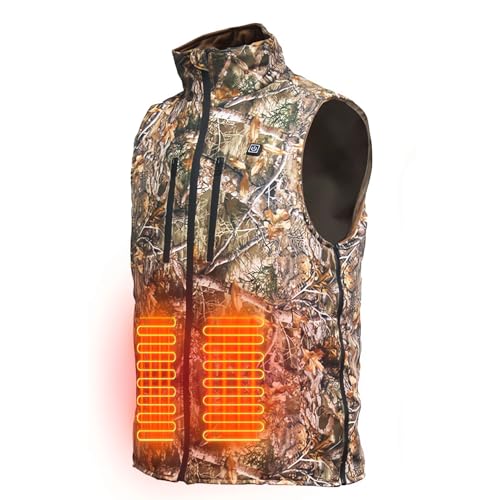 Beheizte Weste, Camo Jagdweste Jagd Sicherheit leichte Weste, Elektrische USB Beheizte Jacke für Herren mit 3 Temperaturstufen 5 Heizzone, Winter Warme Heizweste,camo,M von FYRTA