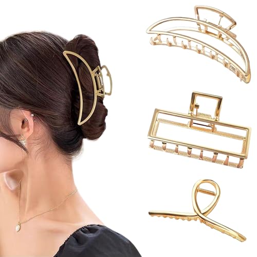 Drei Stücke Große Haarklammer Gold Metall Haarspangen Rutschfeste Dickes Haar-Accessoires Damen Groß Für Frauen Und Mädchen von FYRuntoo