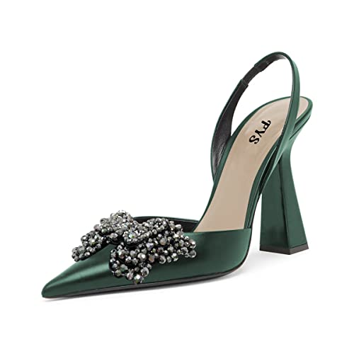 FYS Damen Pretty Elegant Slip on Pointed Toe Slingback Sandalen D'Orsay Pumps Schmetterling Kristall Strass Chunky High Heel Slide Schuhe Kleid Hochzeit Abschlussball Schuhe Größe 37-48 US, dunkelgrün, 40.5 EU FYS Damen Pretty Elegant Slip on Pointed Toe Slingback Sandalen D'Orsay Pumps Schmetterling Kristall Strass Chunky High Heel Slide Schuhe Kleid Hochzeit Abschlussball Schuhe Größe 37-48 US, dunkelgrün, 40.5 EU von FYS