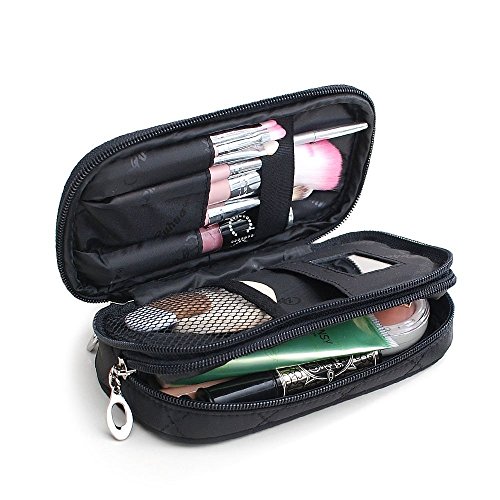 FYX Make-up-Tasche Make up Pinsel Tasche Organizer Kosmetik Handtasche Schwarz Professionelle tragbare Double Layer Travel Wash Toilettenartikel Aufbewahrungsbox (Schwarz) von FYX