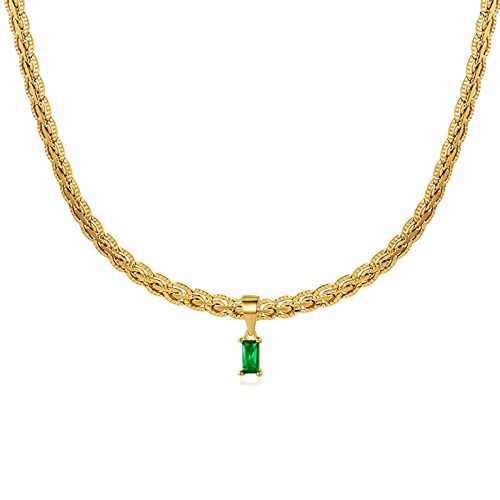 FYXOTI Goldene Halskette mit smaragdgrünem Anhänger für Damen, Zirkon, Vintage, geflochtener Smaragd-Geburtsstein, Halskette, 18 Karat vergoldeter Edelstahl, Messing-Schmuck, Edelstahl, Kein Edelstein FYXOTI Goldene Halskette mit smaragdgrünem Anhänger für Damen, Zirkon, Vintage, geflochtener Smaragd-Geburtsstein, Halskette, 18 Karat vergoldeter Edelstahl, Messing-Schmuck, Edelstahl, Kein Edelstein von FYXOTI