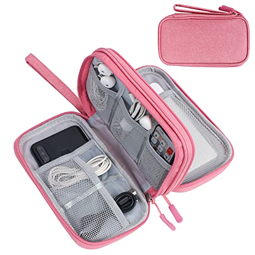 FYY Elektronikzubehör Organizer-Tasche, doppellagige Reisekabel-Organizer-Tasche, tragbar, wasserdicht, All-in-One-Tragetasche für Kabel, Kabel, Ladegerät, Telefon, Festplatte, M-Pink von FYY