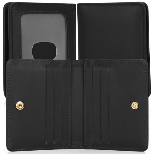 FYY Schlanke, minimalistische Fronttasche für Damen und Herren, echtes Leder, RFID-blockierend, Bifold Wallet mit Ausweisfenster, Schwarz, Minimalistisch von FYY