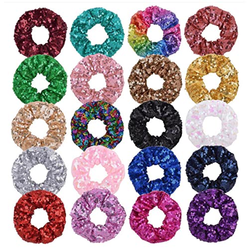 FZBNSRKO Haargummis für Mädchen, 20 Stück, glitzernde Haargummis aus Seide, Haargummis für Pferdeschwanz, Haar-Accessoires für Frauen oder Mädchen (zufällige Farbe) von FZBNSRKO
