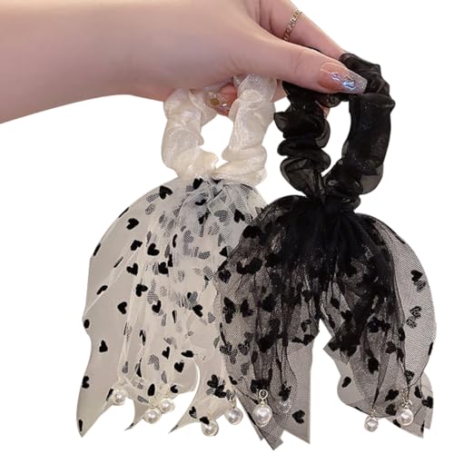 FZBNSRKO Haargummis mit Schleife, Haargummis für Damen, Chiffon-Schleife, Blumen-/Retro-/solider Pferdeschwanz-Halter, Haargummis, Zubehör für Frauen und Mädchen, Beige, Schwarz, 2 Stück FZBNSRKO Haargummis mit Schleife, Haargummis für Damen, Chiffon-Schleife, Blumen-/Retro-/solider Pferdeschwanz-Halter, Haargummis, Zubehör für Frauen und Mädchen, Beige, Schwarz, 2 Stück von FZBNSRKO