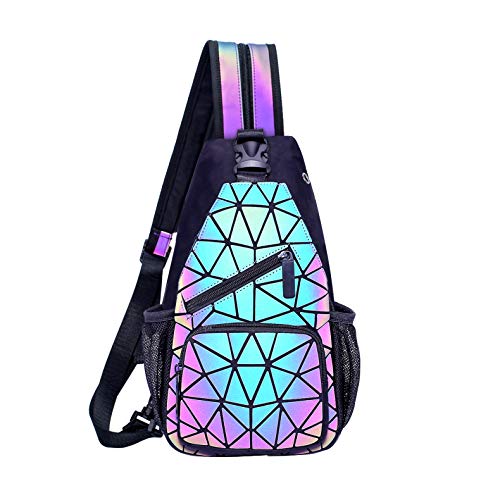 FZChenrry Geometrischer Rucksack Damen Leuchtend Holographic Taschen Lumikay Geldbörse und Handtasche Farbwechse Daypack Taschen (19011-01) von FZChenrry