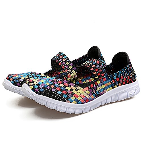 FZDX Damen Schuhe Handgemachte Elastische Gewebte Slip-on Leichte Atmungsaktive Mode Gehen Turnschuhe von FZDX