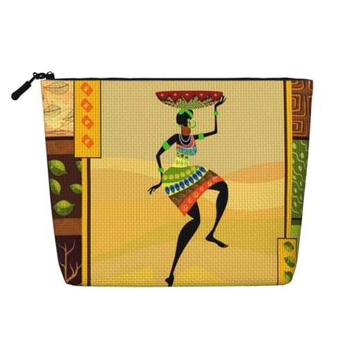 FZGGWYHL Afrikanische Frau bedruckte Make-up-Tasche aus künstlichem Hanf, tägliche Aufbewahrungstasche, Schwarz , Einheitsgröße, Taschen-Organizer von FZGGWYHL