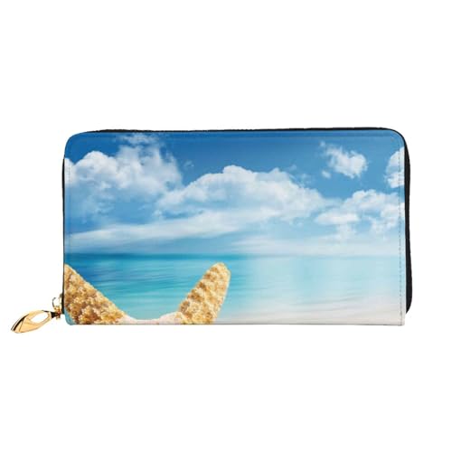 FZGGWYHL Beach Seestern Muscheln Bedruckte Leder Geldbörse Tragbar Reise Organizer Neutral Clutch Bag von FZGGWYHL