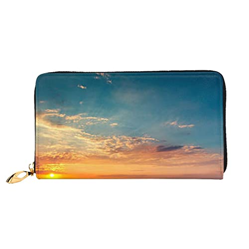 FZGGWYHL Beach Wave Sunset Bedruckte Leder Geldbörse Portable Travel Organizer Neutral Clutch Bag von FZGGWYHL