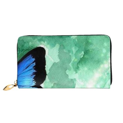 FZGGWYHL Blaues Schmetterlingsmuster bedrucktes Leder Geldbörse tragbar Reise Organizer Neutral Clutch Bag von FZGGWYHL