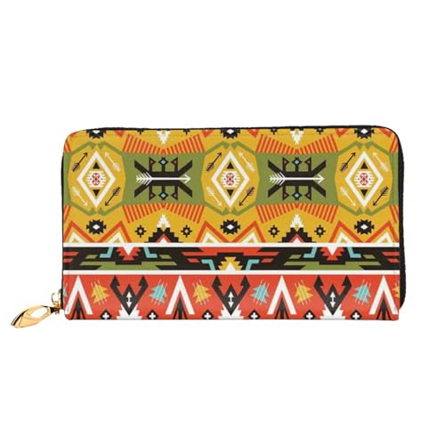 FZGGWYHL Bohemian Feather Printed Leather Wallet Portable Travel Organizer Neutral Clutch Bag von FZGGWYHL