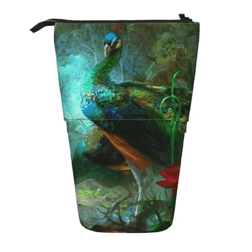 FZGGWYHL Bunte Pfauen-bedruckte Bleistift-Teleskop-Tasche, tragbare Schreibwaren-Aufbewahrungstasche von FZGGWYHL