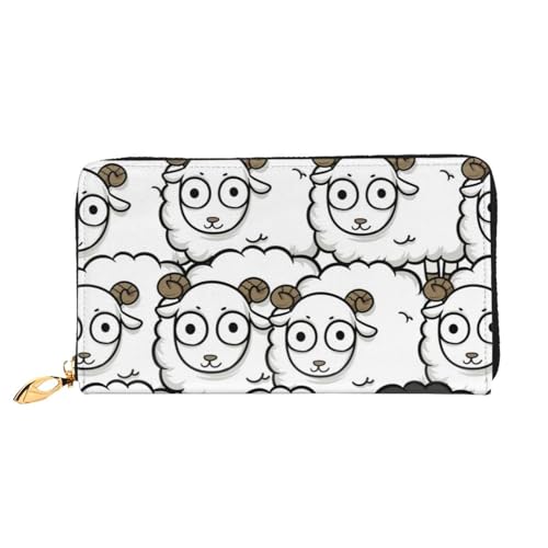 FZGGWYHL Cartoon Schwarz Weiß Schaf Gedruckt Leder Geldbörse Tragbar Reise Organizer Neutral Clutch Bag von FZGGWYHL