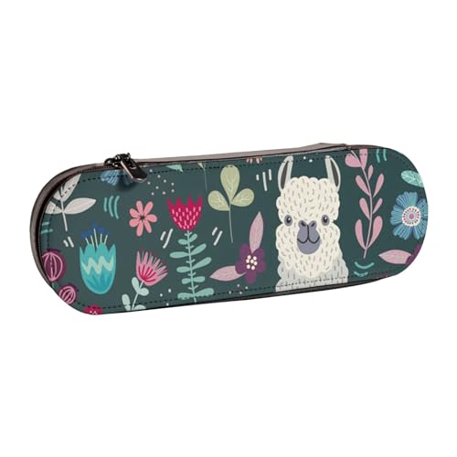 FZGGWYHL Federmäppchen aus Leder mit Blumen-Alpaka-Motiv, tragbare Schreibwaren-Tasche, Aufbewahrungstasche von FZGGWYHL