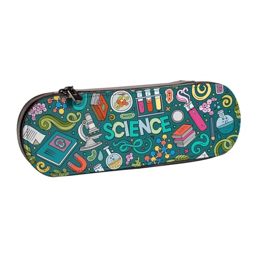 FZGGWYHL Federmäppchen aus Leder mit Cartoon-Wissenschaftsthema, tragbare Schreibwaren-Tasche, Aufbewahrungstasche von FZGGWYHL