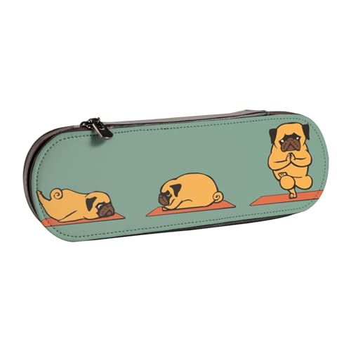 FZGGWYHL Federmäppchen aus Leder mit Mops-Motiv, tragbare Schreibwaren-Tasche, Aufbewahrungstasche von FZGGWYHL