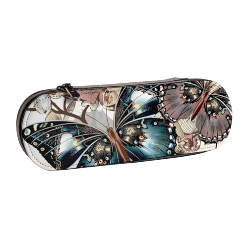 FZGGWYHL Federmäppchen aus Leder mit Schmetterlings-Blumenmuster, tragbare Schreibwaren-Tasche, Aufbewahrungstasche von FZGGWYHL