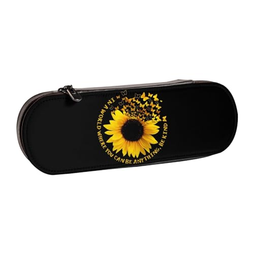 FZGGWYHL Federmäppchen aus Leder mit Schmetterlings- und Sonnenblumen-Motiv, tragbare Schreibwaren-Tasche, Aufbewahrungstasche von FZGGWYHL