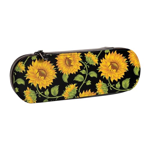 FZGGWYHL Federmäppchen aus Leder mit Sonnenblumenmuster, tragbare Schreibwaren-Tasche, Aufbewahrungstasche von FZGGWYHL