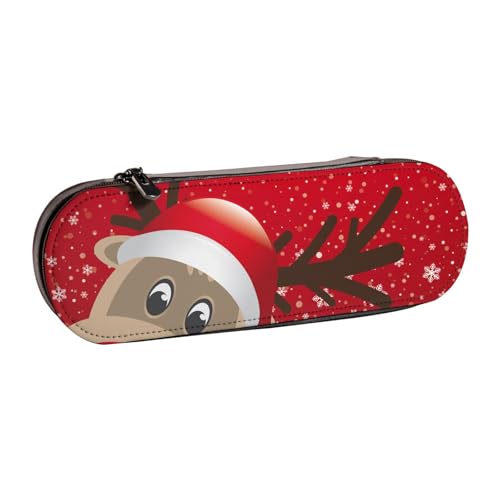 FZGGWYHL Federmäppchen aus Leder mit niedlichem Cartoon-Elch, Motiv: Merry Christmas, tragbare Schreibwaren-Tasche, Aufbewahrungstasche von FZGGWYHL