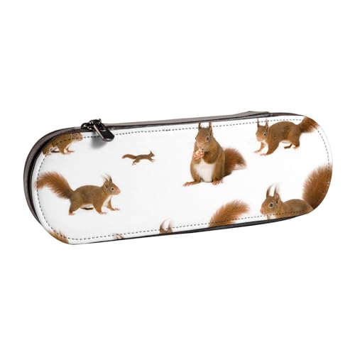 FZGGWYHL Federmäppchen aus Leder mit niedlichem Eichhörnchen-Motiv, tragbare Schreibwaren-Tasche, Aufbewahrungstasche von FZGGWYHL
