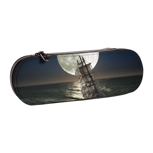 FZGGWYHL Federmäppchen aus bedrucktem Leder, Motiv: Segelschiff im Sturm, tragbare Schreibwaren-Tasche, Aufbewahrungstasche von FZGGWYHL