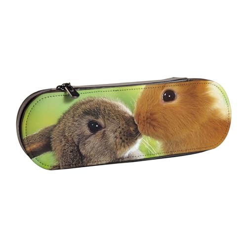 FZGGWYHL Federmäppchen mit Kaninchenpaar, bedrucktes Leder, tragbare Schreibwaren-Tasche, Aufbewahrungstasche von FZGGWYHL