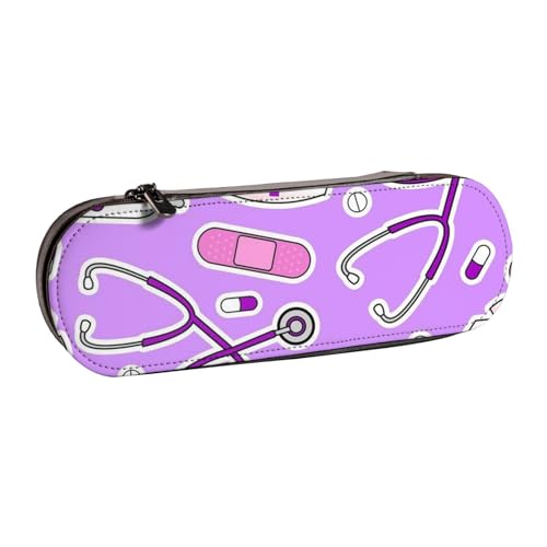 FZGGWYHL Federmäppchen mit Krankenschwester-Muster, lila, bedrucktes Leder, tragbare Schreibwaren-Tasche, Aufbewahrungstasche von FZGGWYHL
