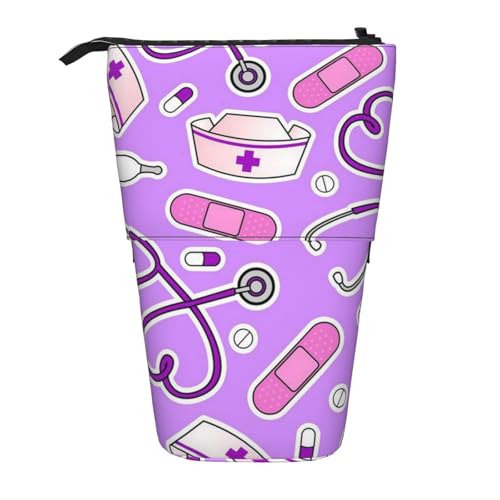 FZGGWYHL Federmäppchen mit Krankenschwestermuster, violett, bedruckt, Teleskop, stehend, erweiterbar von FZGGWYHL