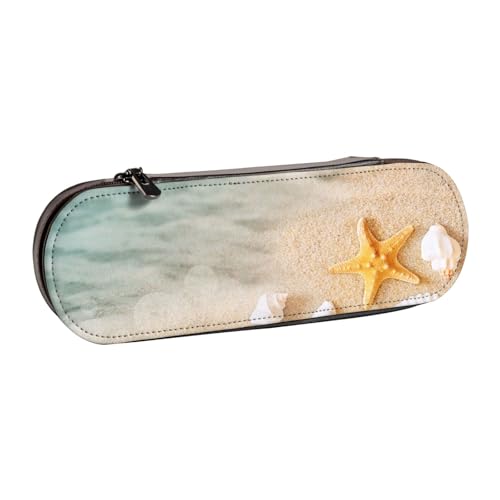 FZGGWYHL Federmäppchen mit Strandmuschel, Seestern, bedrucktes Leder, tragbare Schreibwaren-Tasche, Aufbewahrungstasche von FZGGWYHL