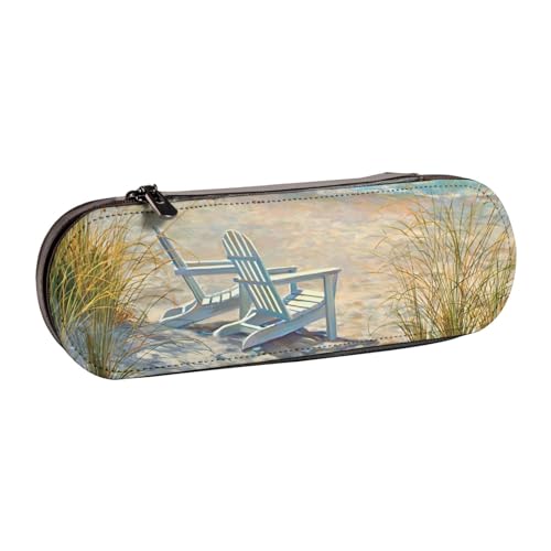 FZGGWYHL Federmäppchen mit Strandszene mit Stühlen, bedrucktes Leder-Federmäppchen, tragbare Schreibwaren-Tasche, Aufbewahrungstasche von FZGGWYHL