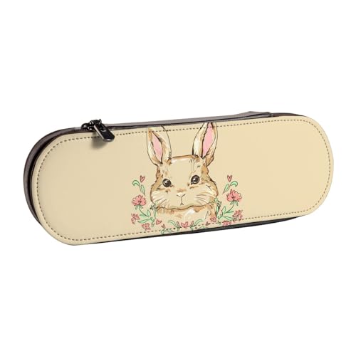FZGGWYHL Federmäppchen mit niedlichem Osterhasen-Motiv, bedrucktes Leder-Federmäppchen, tragbare Schreibwaren-Tasche, Aufbewahrungstasche von FZGGWYHL